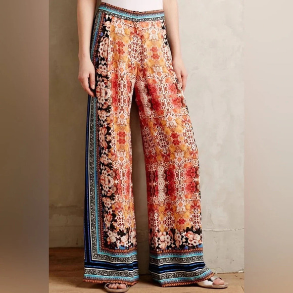 RANNA GILL by ANTHROPOLOGIE Samaire Wide Leg Pants in Blue Motif - Picture 1 of 10